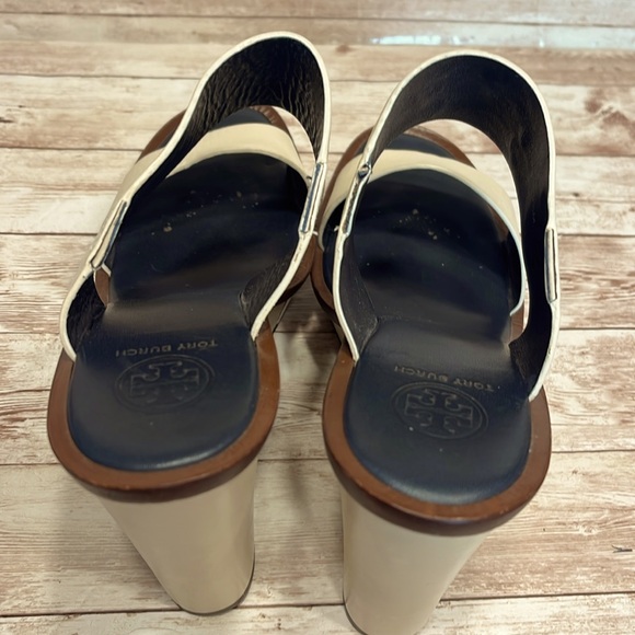 Tory Burch Butter Cream 5” Wedges Strapless Sandals Size 9-1/2M - Picture 10 of 13